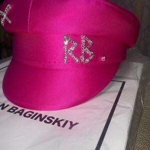 RUSLAN BAGINSKIY “CRYSTAL EMBELLISHED SATIN BAKER BOY” HAT SZ M